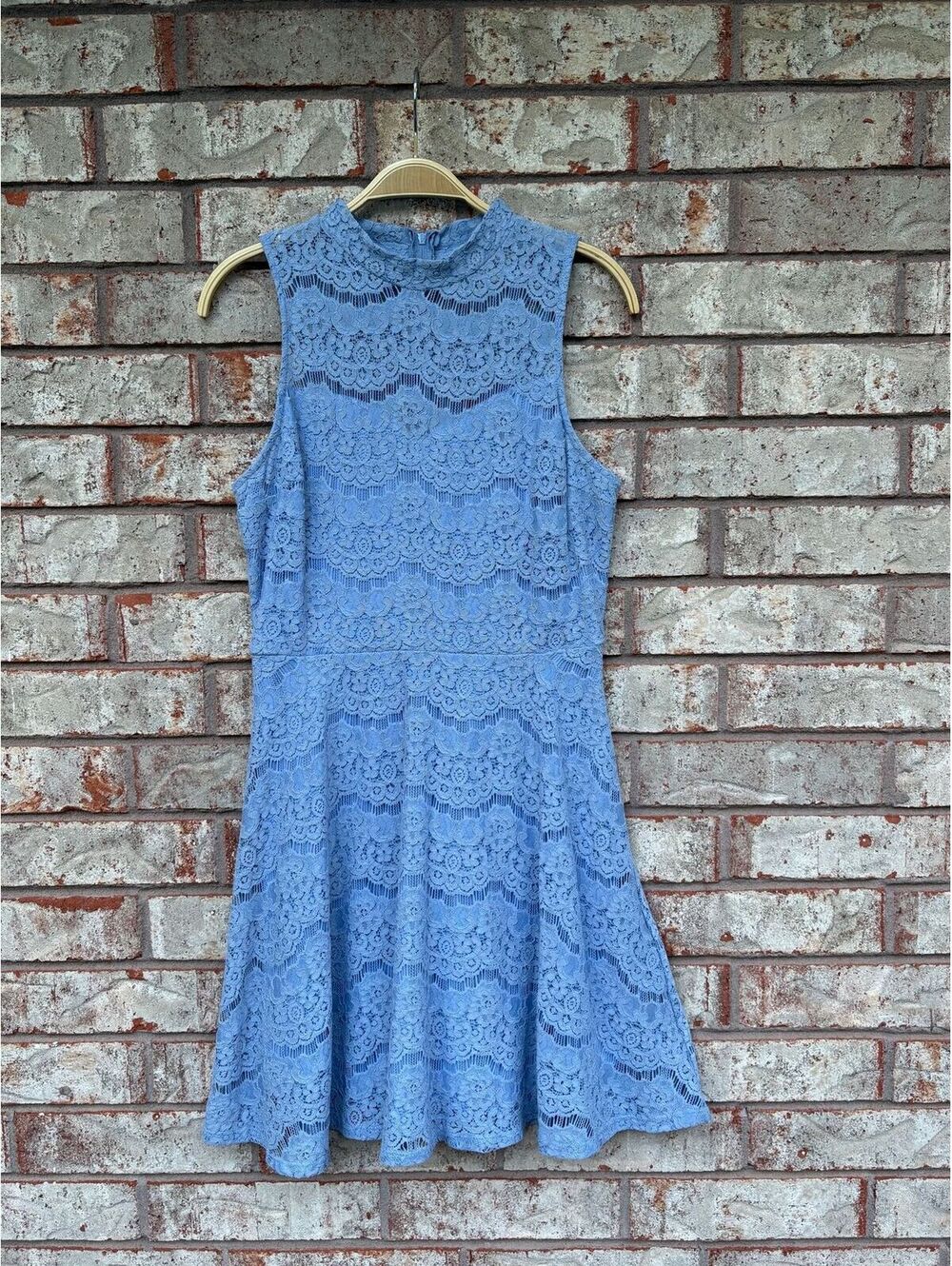 #40 Francesca's Light Blue Lace Mock Neck Dress Women's Size M